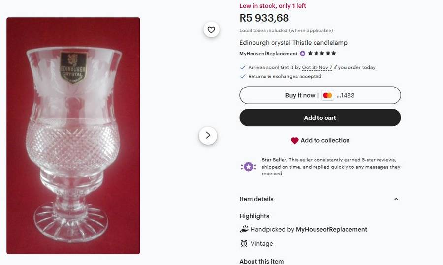 Edinburgh Crystal Hurricane Tea Light Lamp (Crofters Lamp)- Rare Find