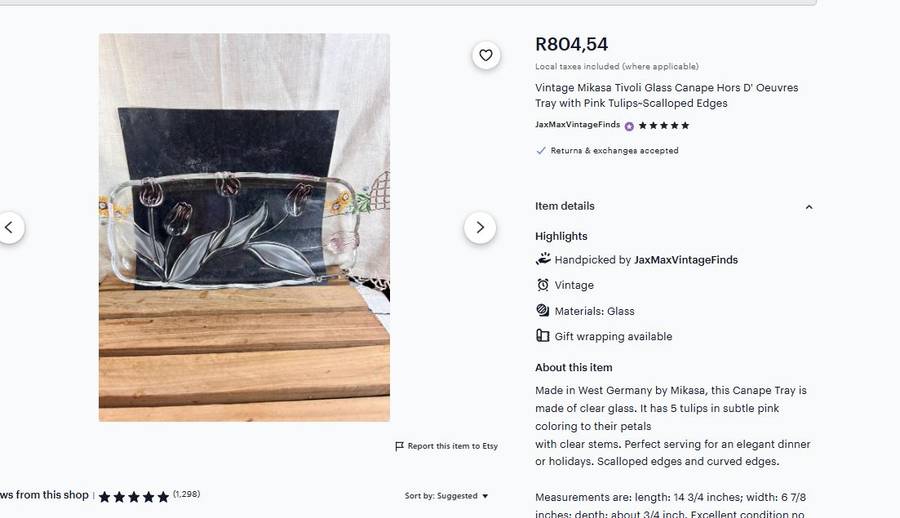 Original Walther Glass Nadine Satin Serving Tray - Frosted Tulip & Leaf Design, 375mm, with Box