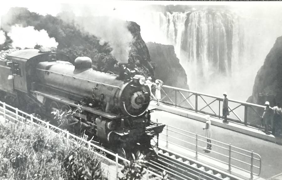 Antiques post card - A Rhodesian Railways loco crossing the Victoria Bridge