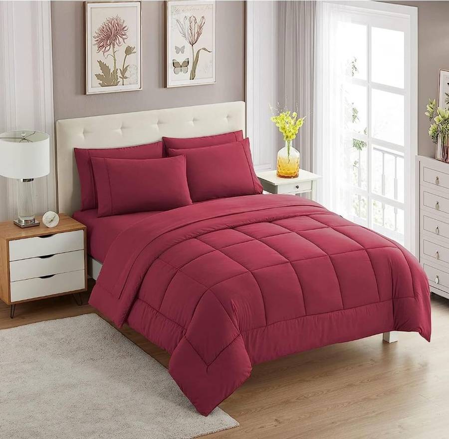 5pc Queen Comforter Set Maroon
