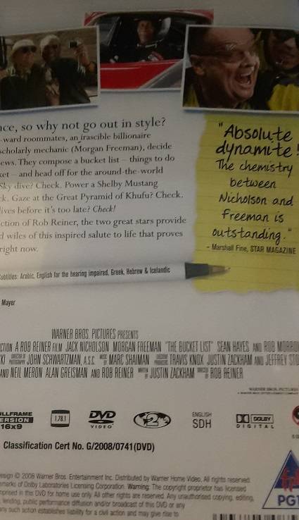DVD Movie -  The Bucket List , Jack Nicholson , Morgan Freeman - good condition