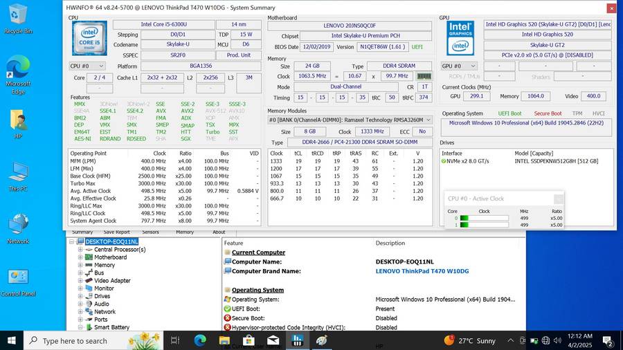 Lenovo ThinkPad T470: 6th Gen Core i5 Processor, 24GB RAM, 512GB SSD, 4G Internet, Win 10 Pro