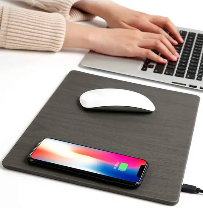 Wooden 2-in-1 Wireless Charger Mouse Pad - Black