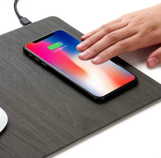 Wooden 2-in-1 Wireless Charger Mouse Pad - Black