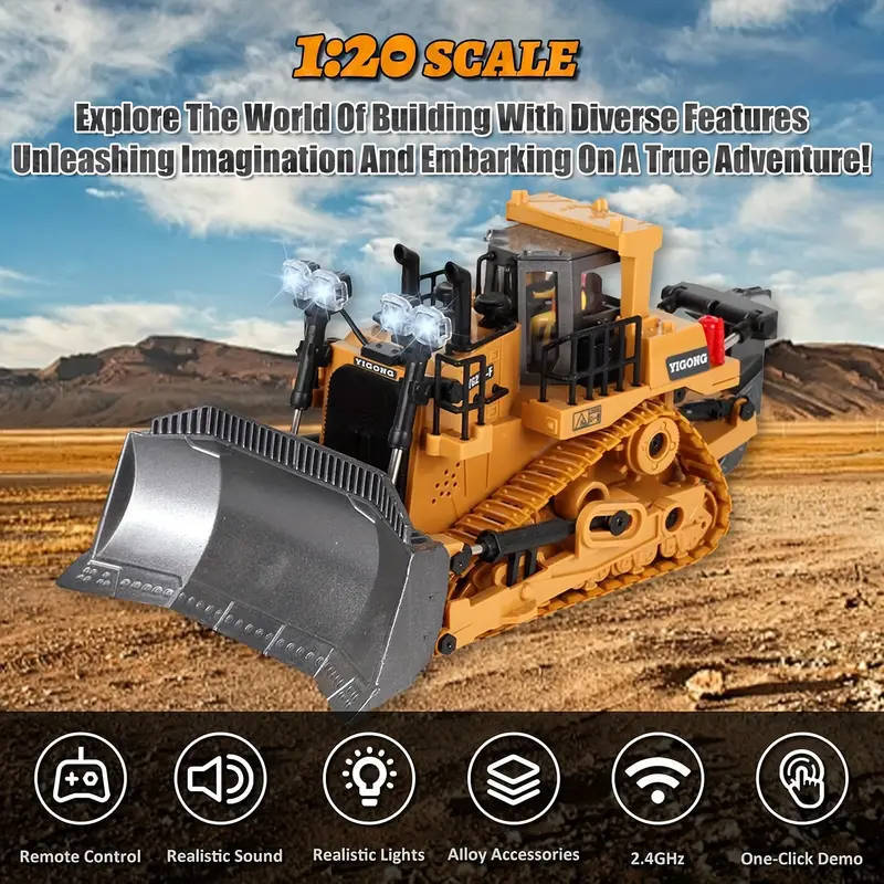 RC Bulldozer  Construction Vehicle with Lights & Sounds