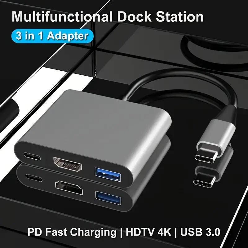3-in-1 USB-C Hub with 4K HDMI Adapter + PD 100W Charging | High-Speed Connectivity for Laptops