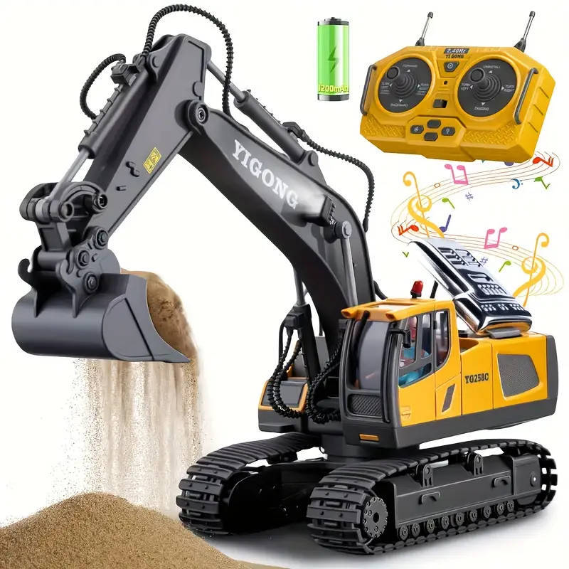 RC Excavator Toy  11CH Hydraulic Arm with Alloy Bucket & Sand-Climbing Power