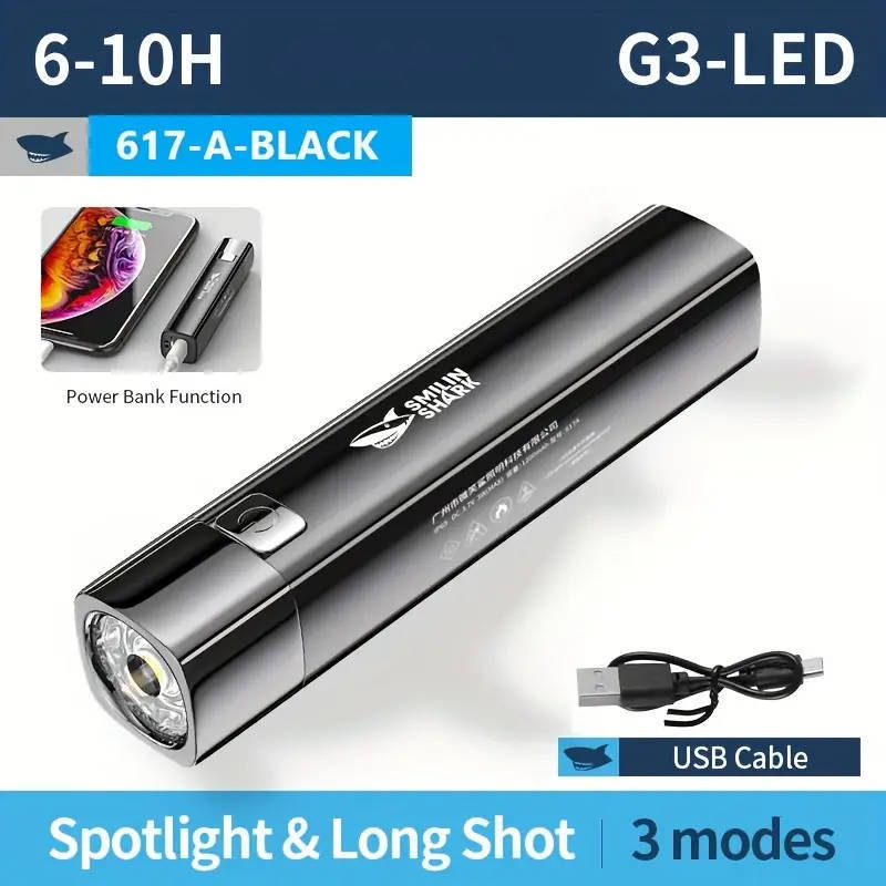 SMILING SHARK 617A Ultra Bright LED Flashlight + Powerbank Combo