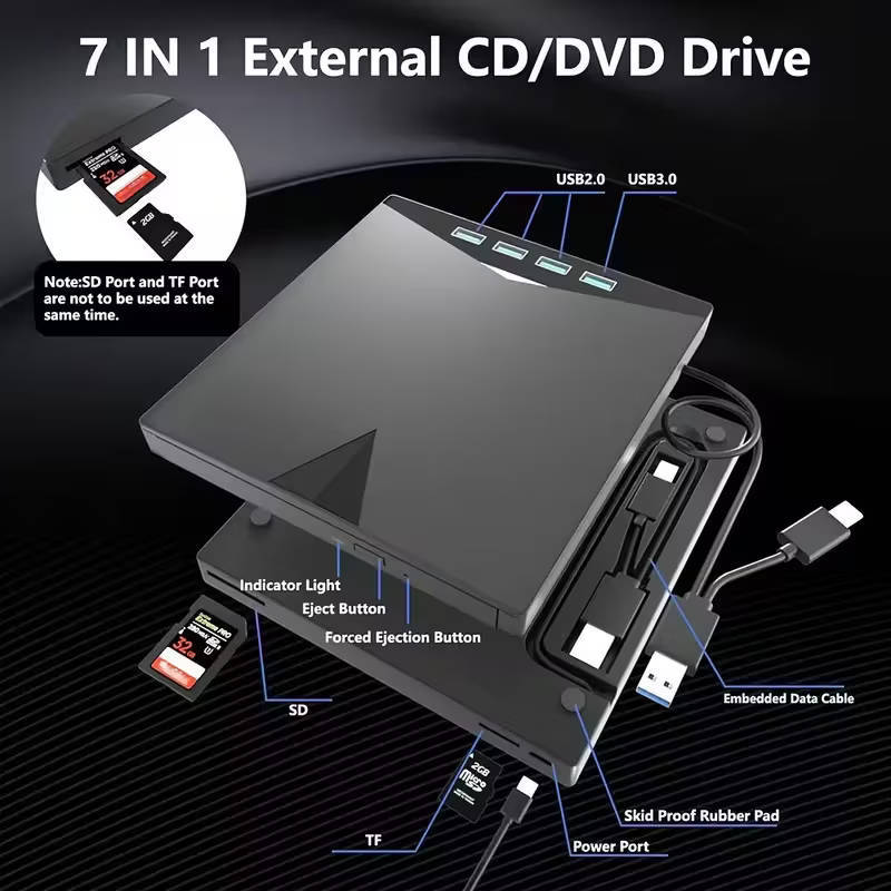 7-in-1 USB 3.0 Portable CD/DVD Burner & RW Drive