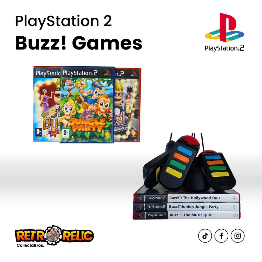 PlayStation Two Buzz Controls Combo includes Three Buzz! PS2 Videogame- Pre-Owned