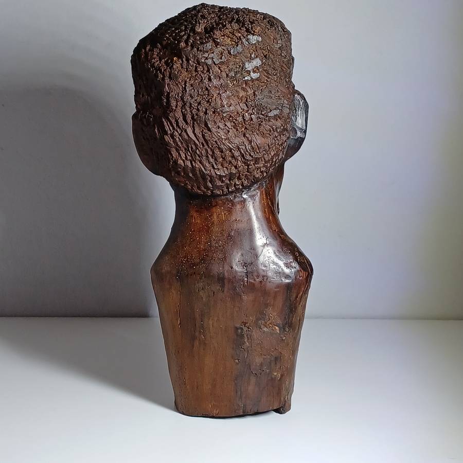 African Hand Carved Wooden Head with Pipe (25cm)