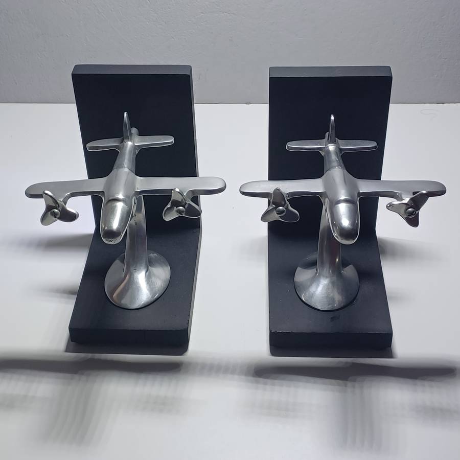 Retro Twin Prop Airplane Bookends Pier One. Solid aluminum (circa 1950) (18cm x 18.5cm)