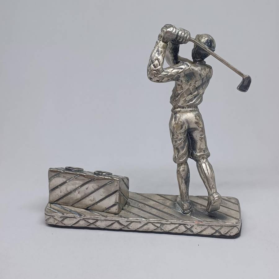 Vintage Pewter Golf Figure pen holder