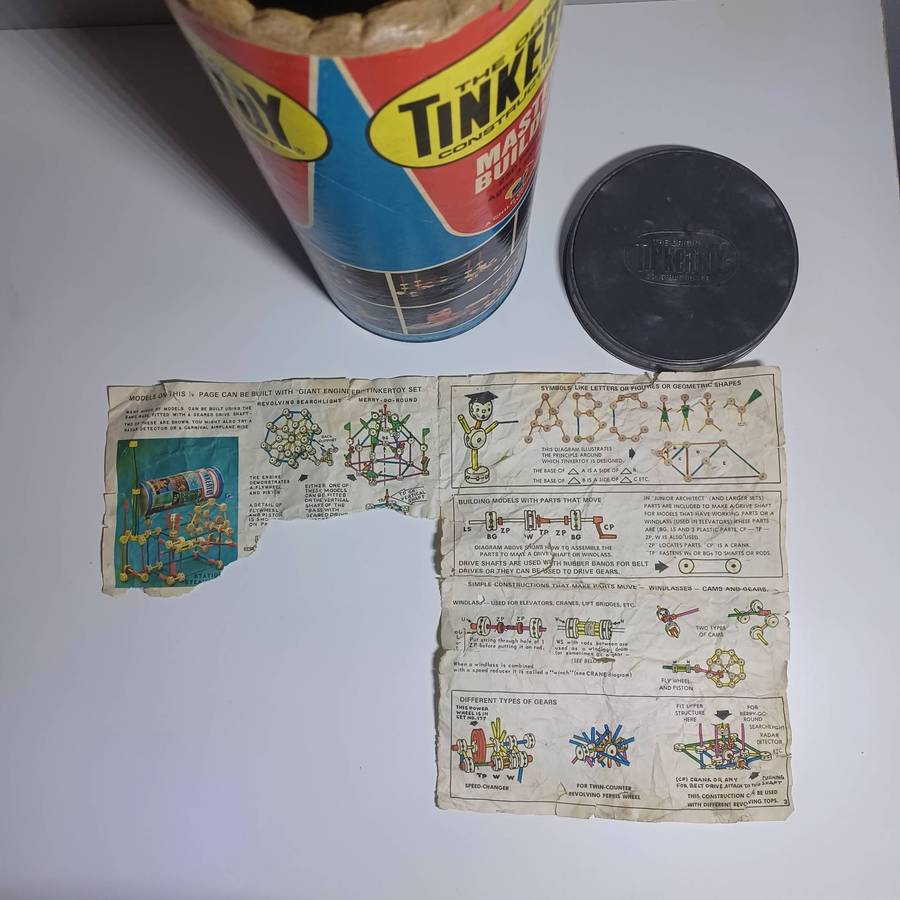 1972 Original Tinker Toy Construction Kit  Master Builder (NOT COMPLETE)