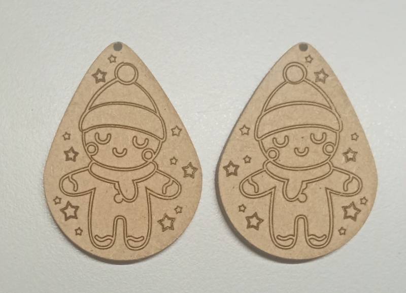 Teardrop shaped, engraved christmas themed earring blanks (pair)