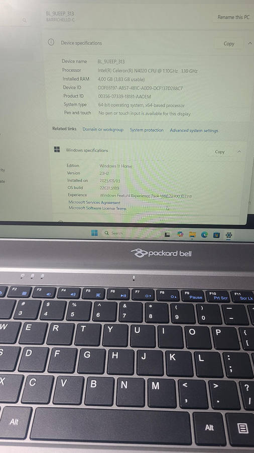 Packard Bell Vettel-C 15.6" Laptop Celeron 4GB RAM 256GB Storage pls read description