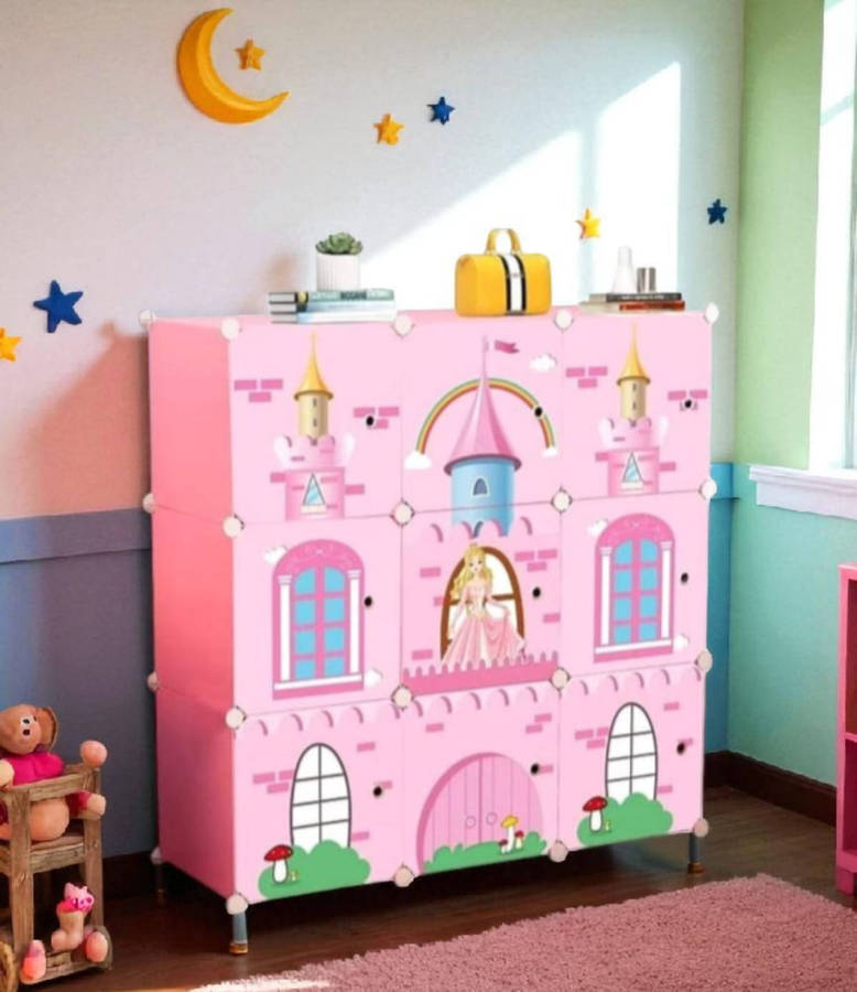 9 Grid Childrens Storage Cabinet with Doors  Portable Wardrobe and Home Storage