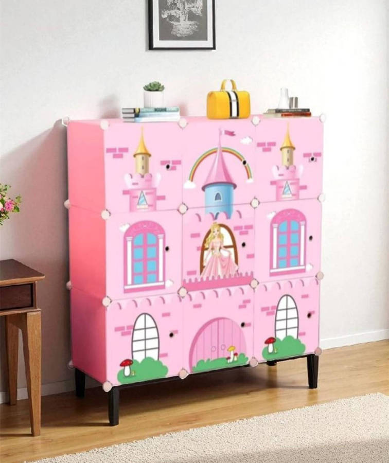 9 Grid Childrens Storage Cabinet with Doors  Portable Wardrobe and Home Storage
