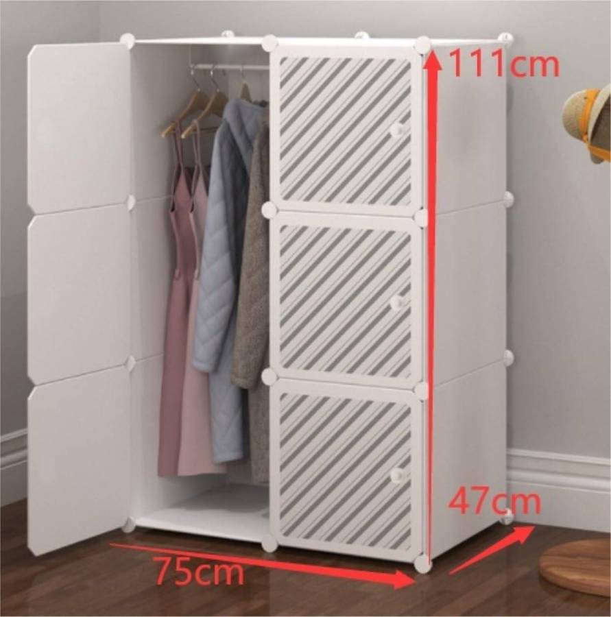 Portable Wardrobe Closet  9 Grid Plastic Combination Wardrobe with Doors and Corner Shelves, Sturdy