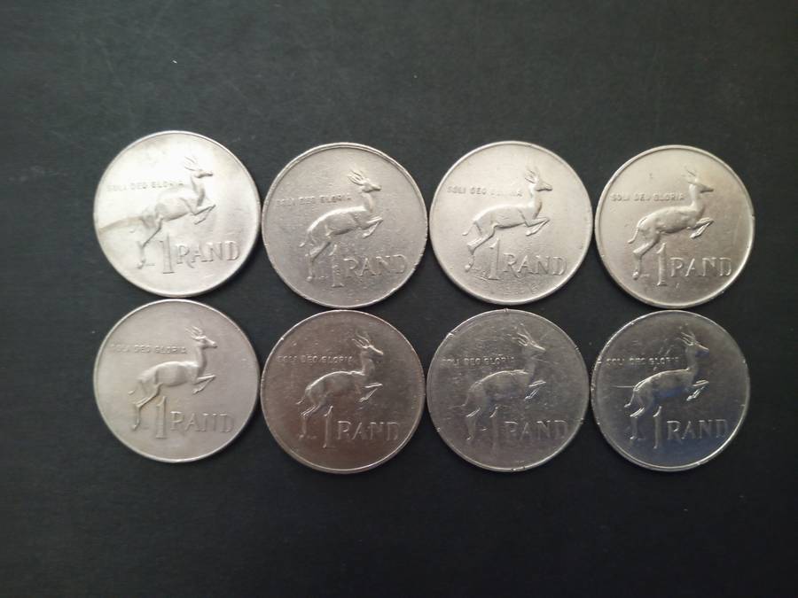 1977, 1978, 1982, 1985, 1988, 1989 South African R1 coins