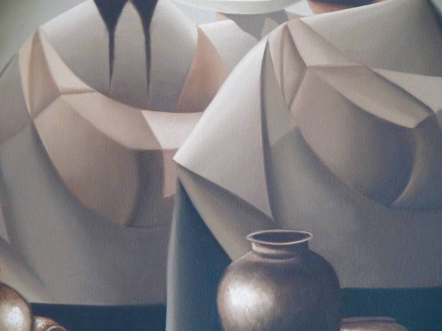 Figures in Peruvian dress with mountains beyond - Signed Original Painting