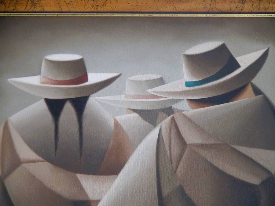 Figures in Peruvian dress with mountains beyond - Signed Original Painting