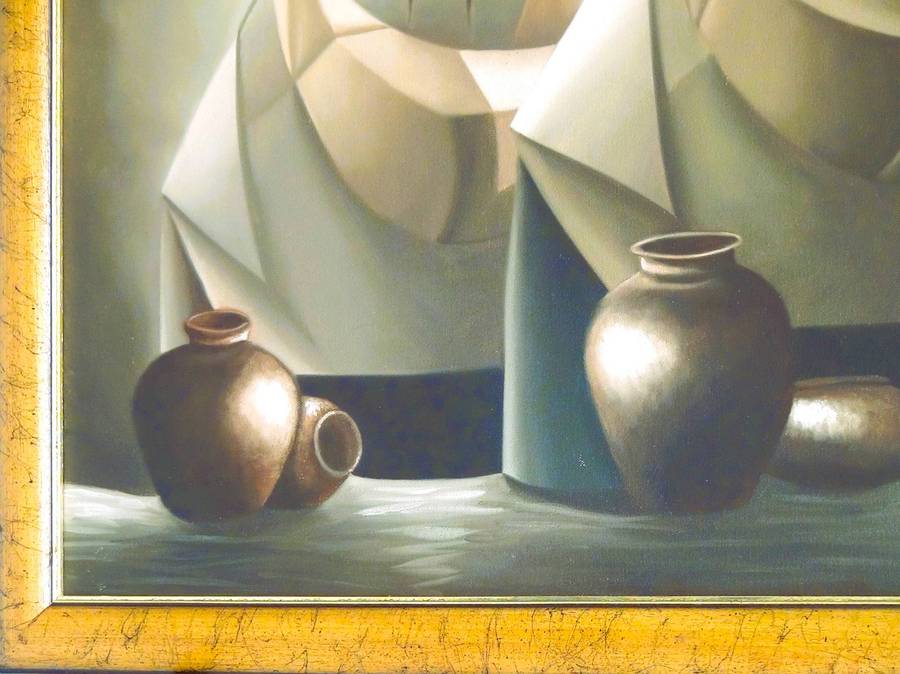 Figures in Peruvian dress with mountains beyond - Signed Original Painting