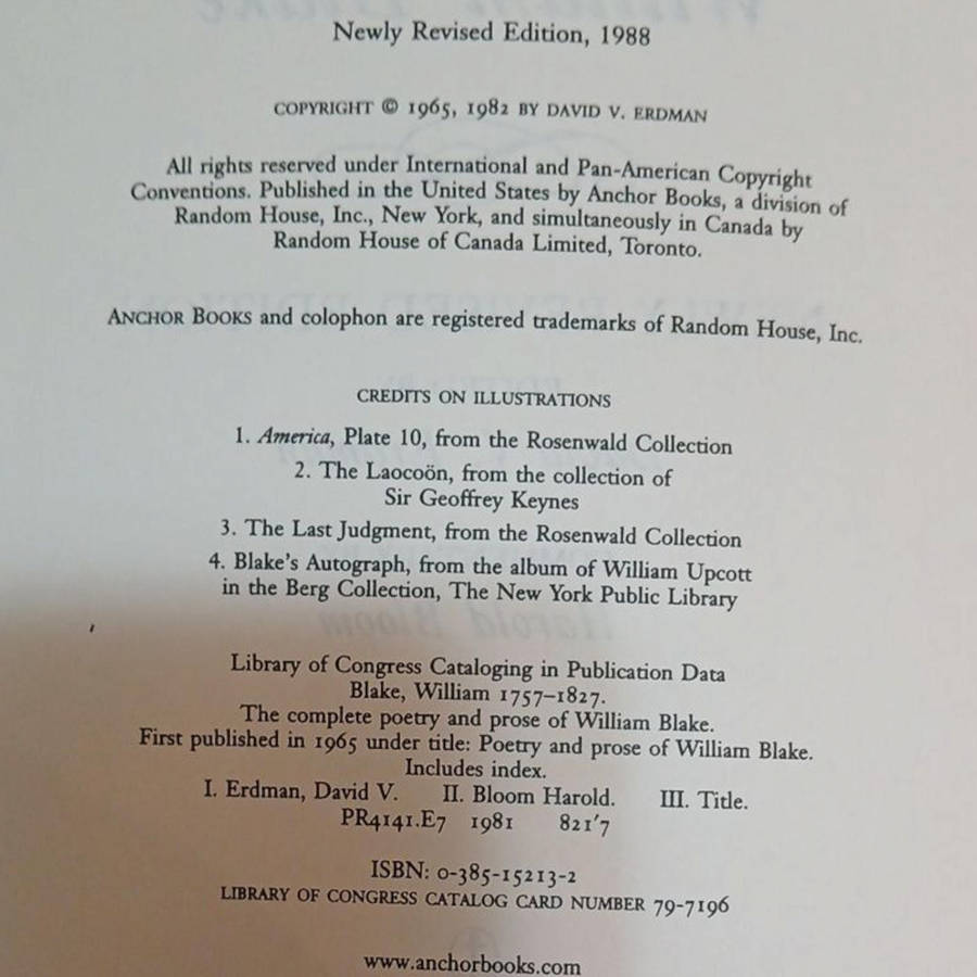 1988 The Complete Poetry & Prose Of William Blake By David V. Erdman & Harold Bloom Softcover