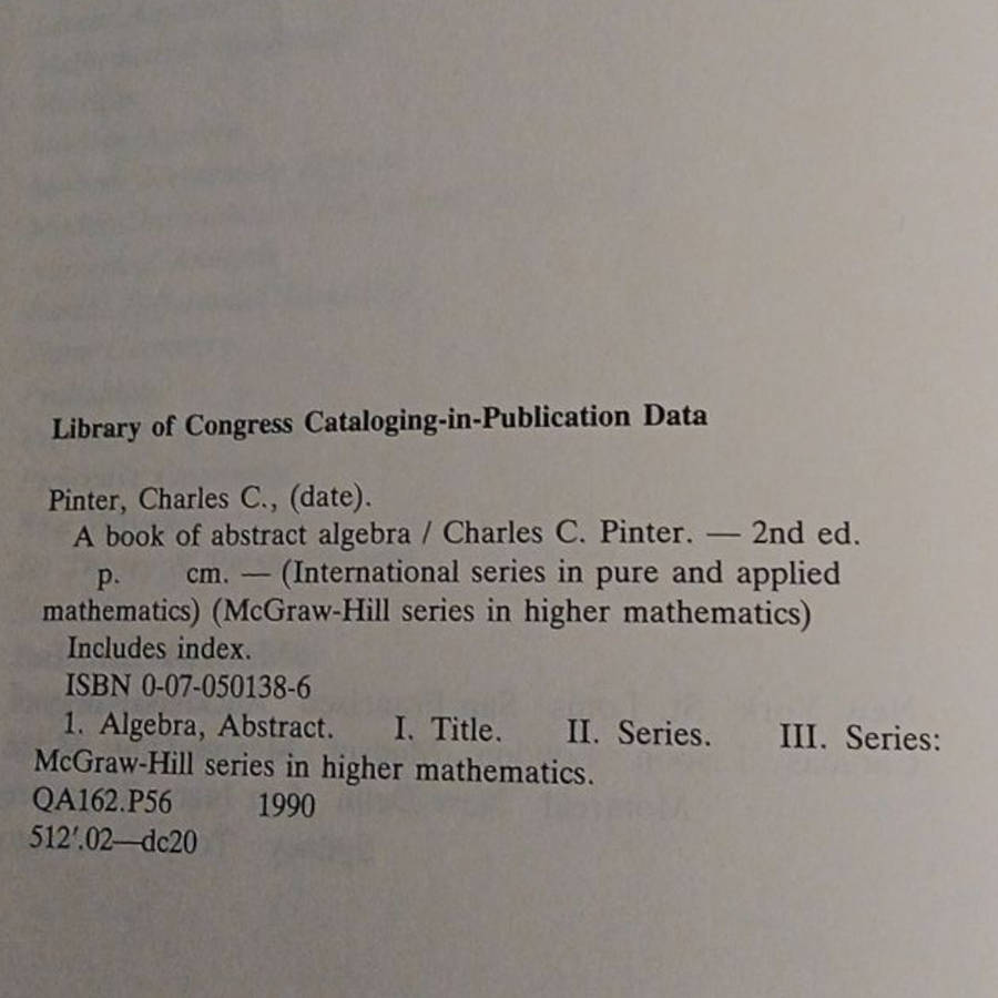 1990 A Book of Abstract Algerbra Second Edition By Charlse C.Pinter Hardcover w/Dustjacket