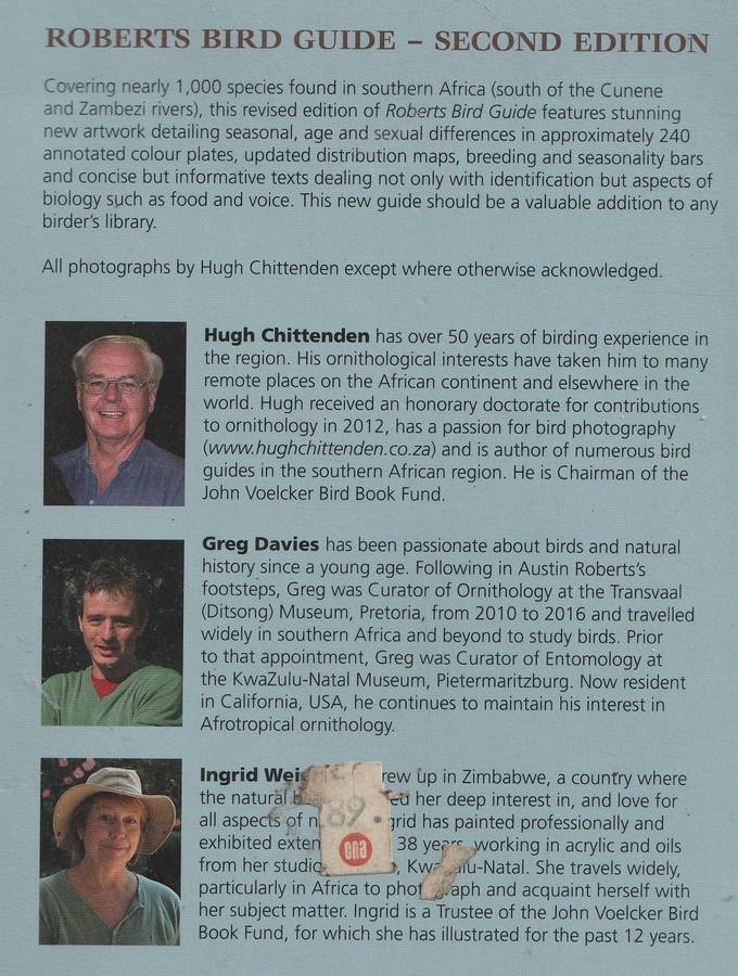 ROBERTS BIRD GUIDE (2ND EDITION) - Hugh Chittenden, Greg Davies & Ingrid Weiersbye