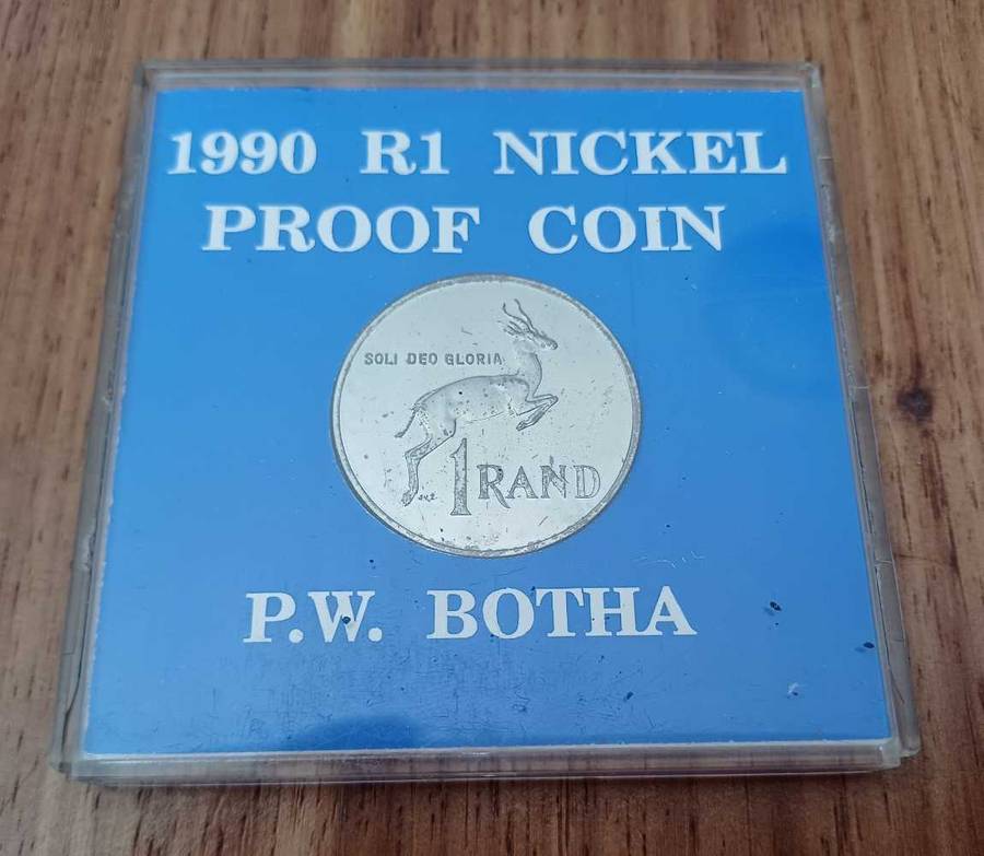 R1 Nickel Proof Coin 1990 - PW Botha