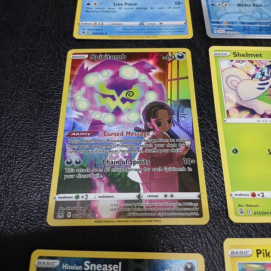 Pokemon card collection 106 cards & 2 tins & tokens (PLUS mystery pack of cards)