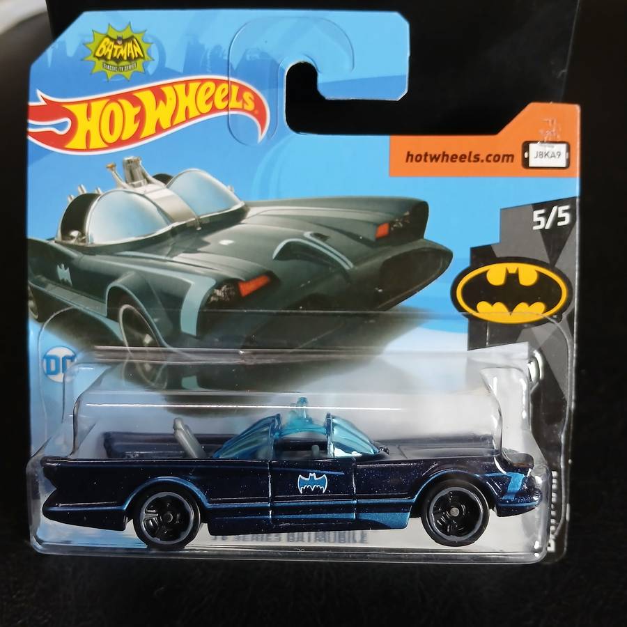 two Hot Wheels diecast models of the Batmobile from the 1966 Batman TV series