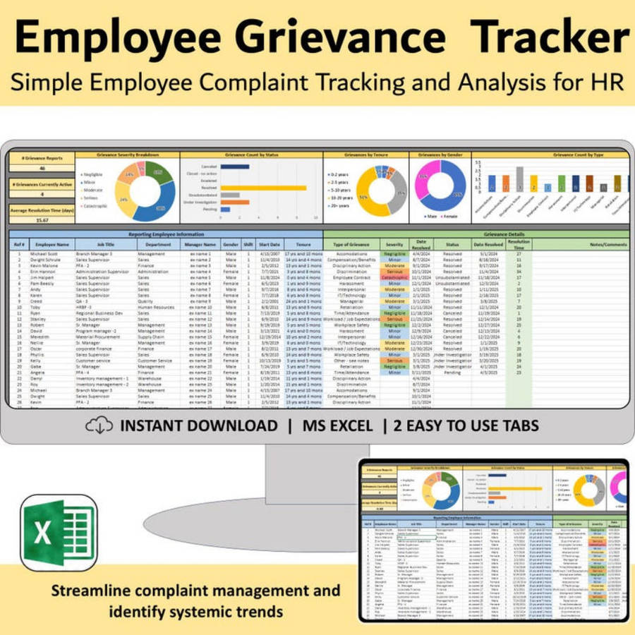 Employee Grievance Tracker Excel Template