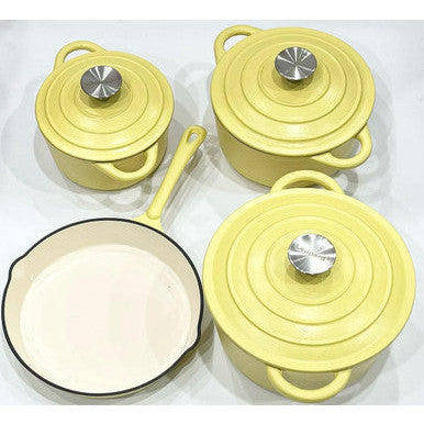 Premium 7 Piece Enamel Cast Iron Cookware Set for All Heat Sources