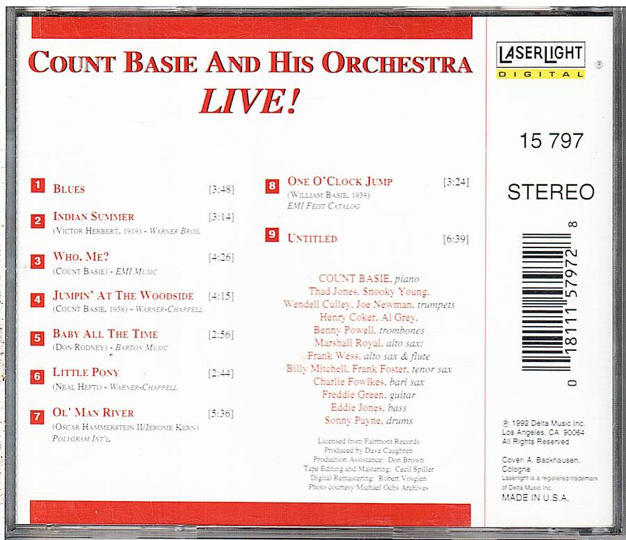 Count Basie And His Orchestra - Live!: 1 O'Clock Jump CD