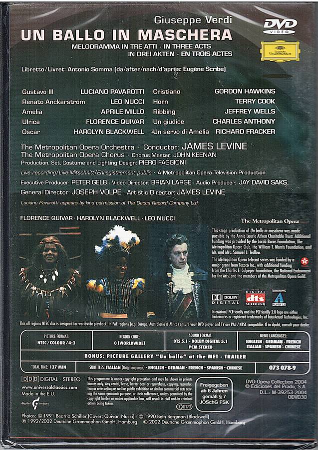 Verdi: Un Ballo in Maschera - Pavarotti, Leo Nucci,Aprile Millo,Metropolitan Opera, James Levine DVD
