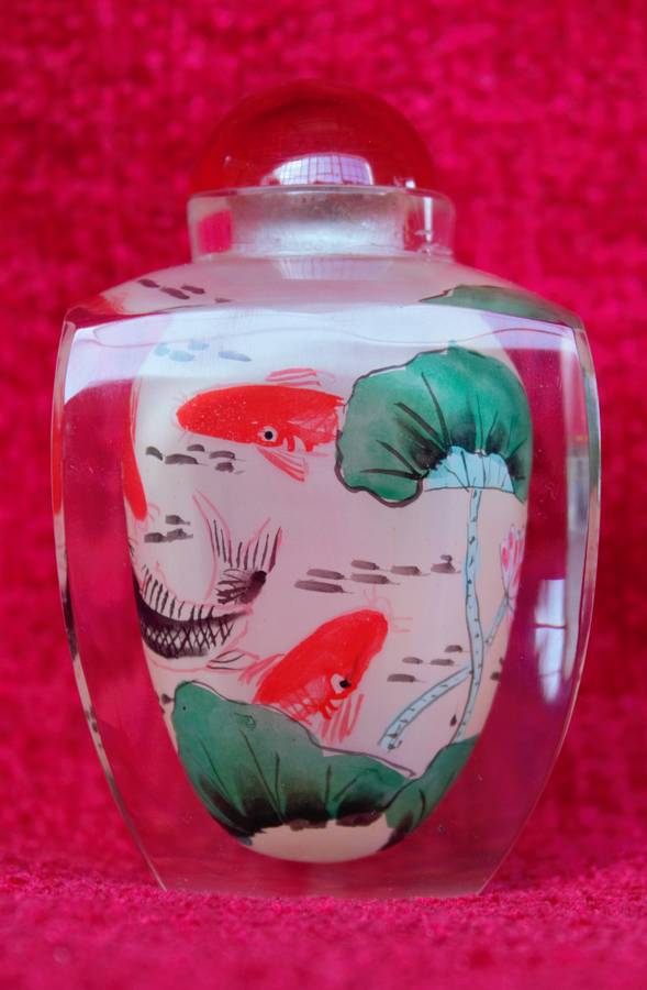 Vintage Reverse Inside Painted Art Glass Perfume Snuff Bottle