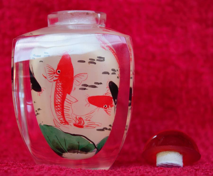 Vintage Reverse Inside Painted Art Glass Perfume Snuff Bottle