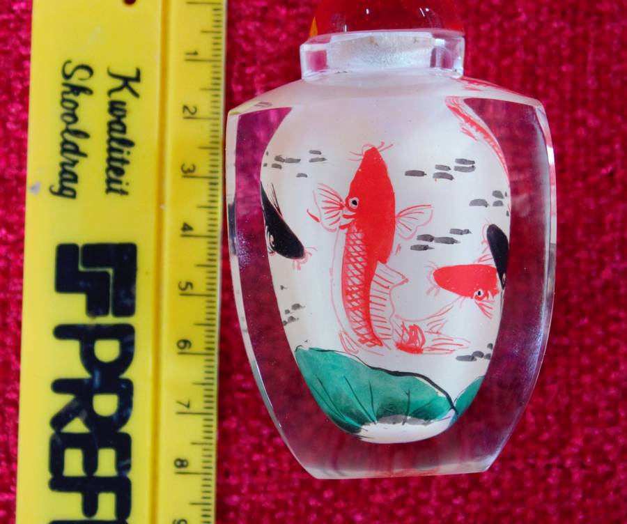 Vintage Reverse Inside Painted Art Glass Perfume Snuff Bottle