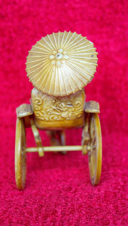 Vintage Japanese Celluloid Geisha Girl Rickshaw Figurine