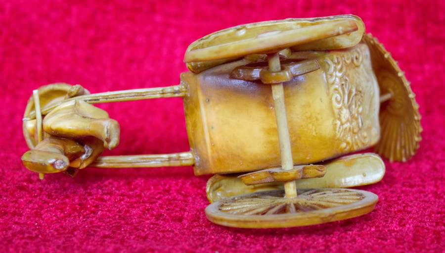 Vintage Japanese Celluloid Geisha Girl Rickshaw Figurine