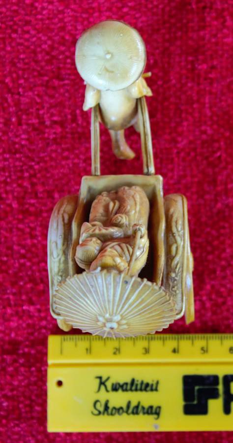 Vintage Japanese Celluloid Geisha Girl Rickshaw Figurine