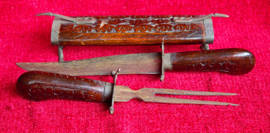 Carving Set in Teak and Brass Sheath - Made in India
