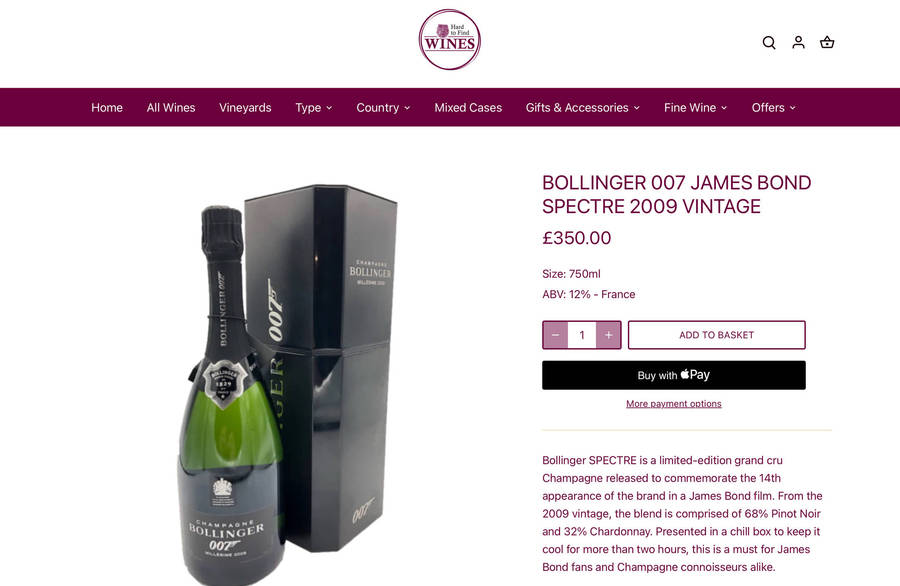 Bollinger Vintage 2009 Limited 007 Edition in Exclusive Cooler Display Case