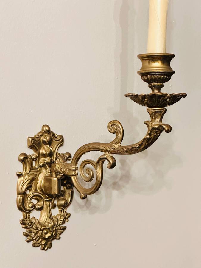 Exquisite Vintage Brass Ornate Wall Sconces