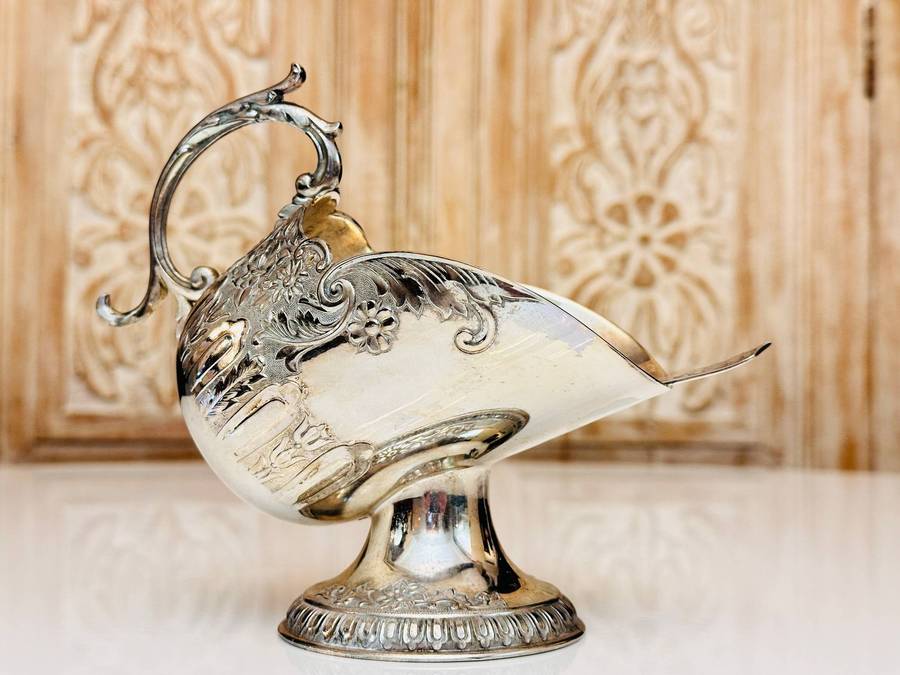 Elegant Vintage Sugar Server with Ornate Detailed Spoon