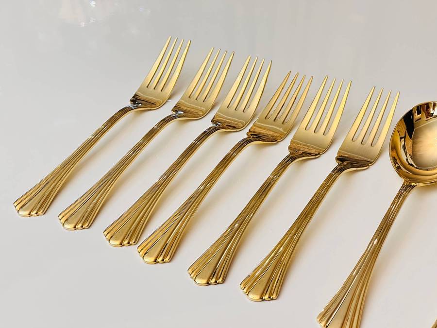 Eetrite 24 Carat Gold Plated Vintage Cutlery Set in Original Wooden Case