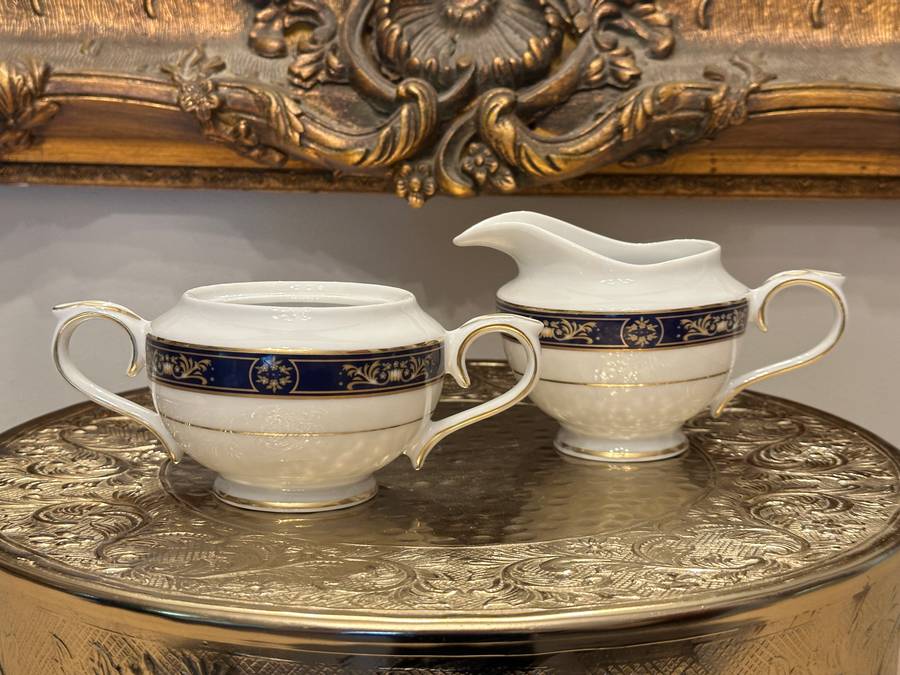 Exquisite ROYAL AVON Impero Blue Sugar & Creamer Set