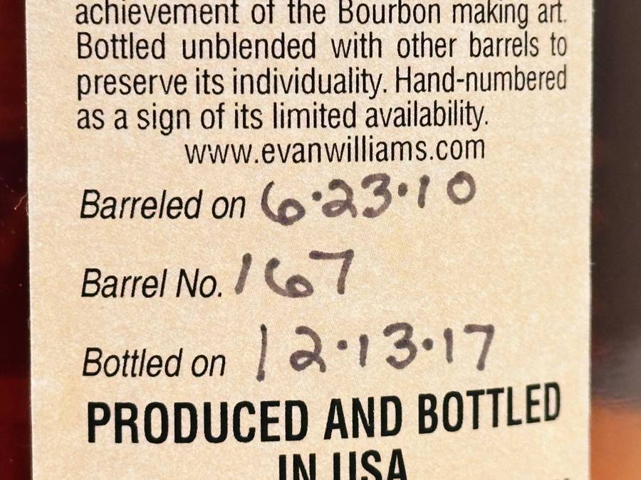 Evan Williams Vintage Single Barrel No 167 Bourbon